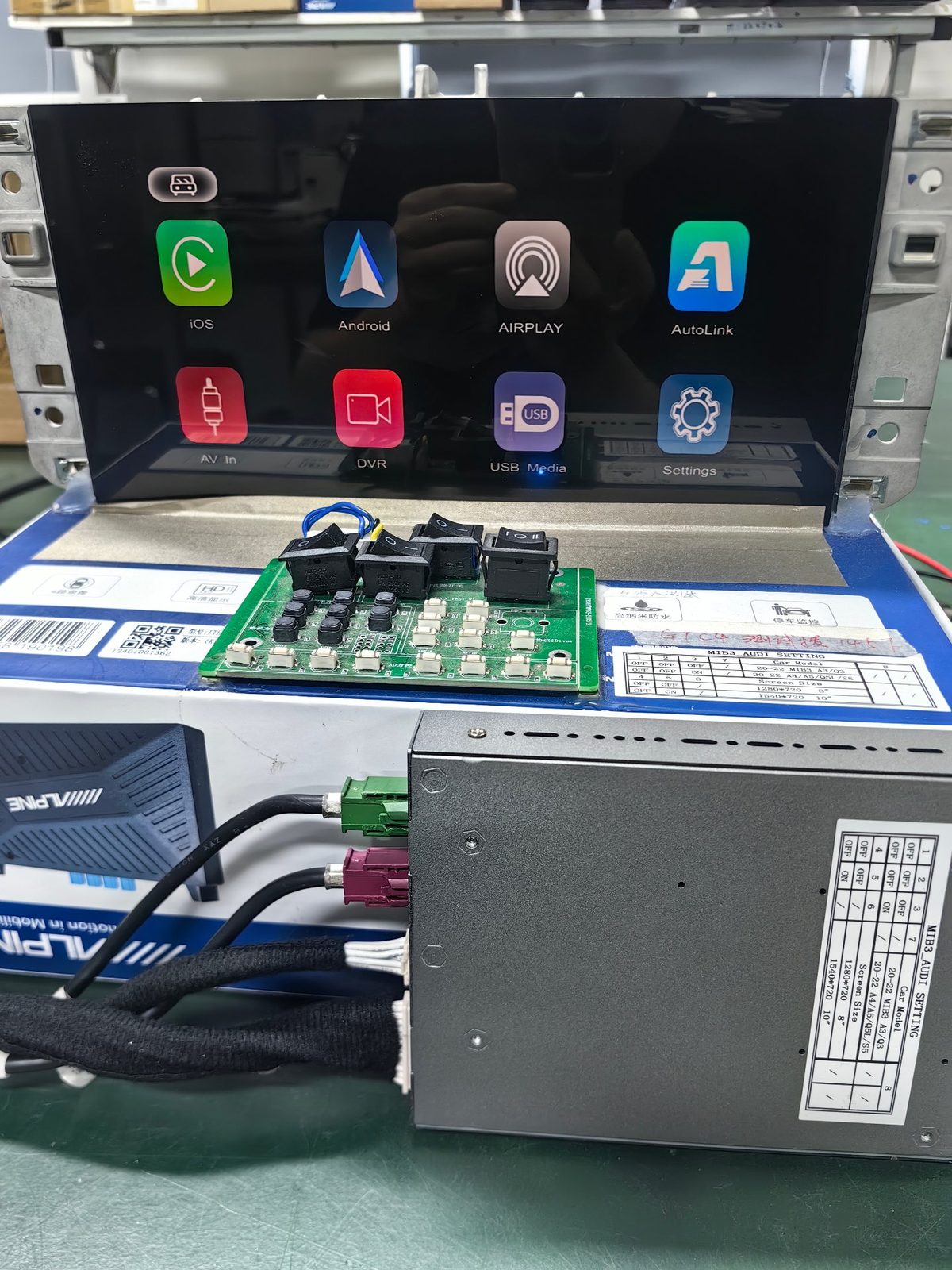 CarPlay and Android Auto interface demo on factory screen