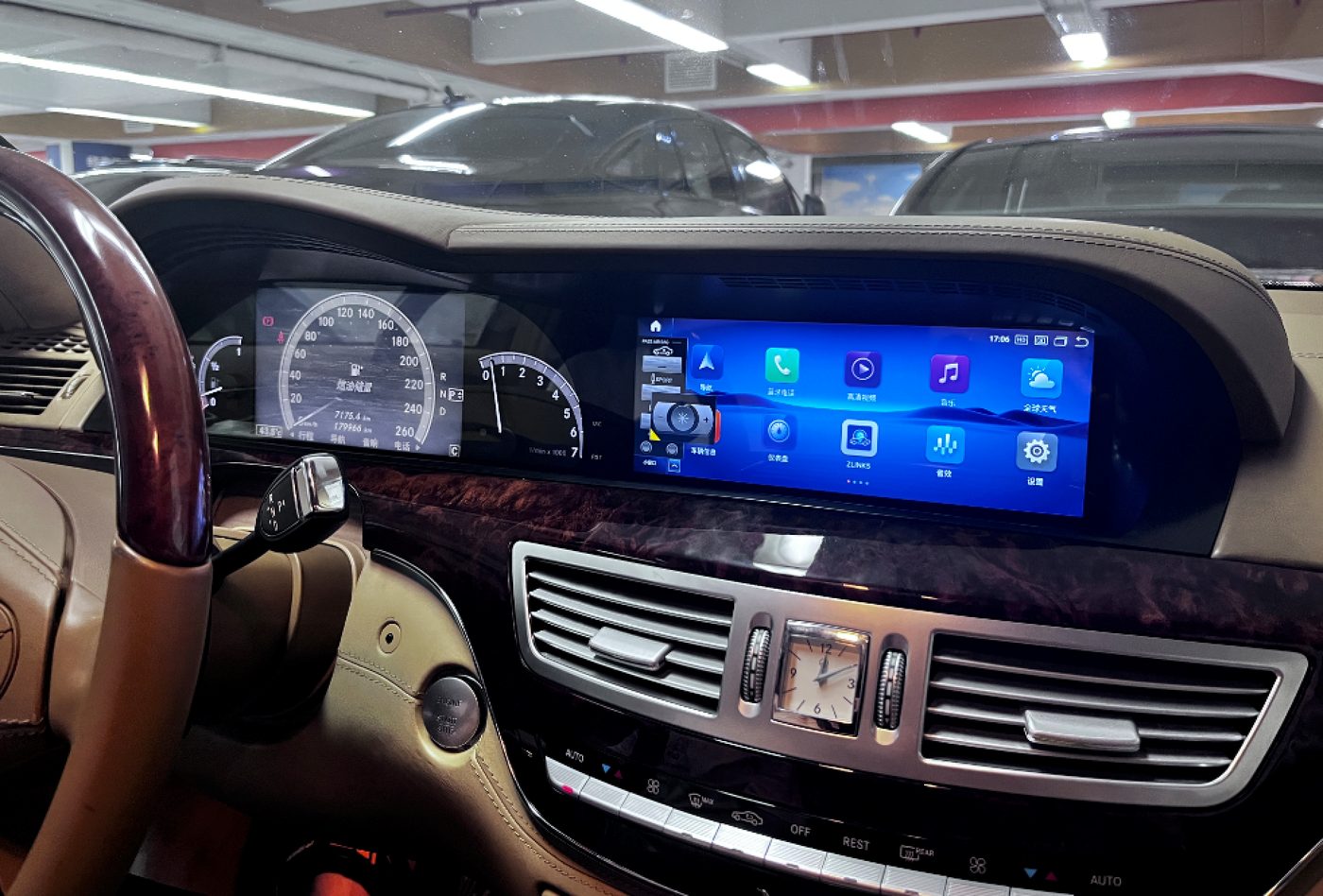 Android screen installed in a Mercedes-Benz S-Class