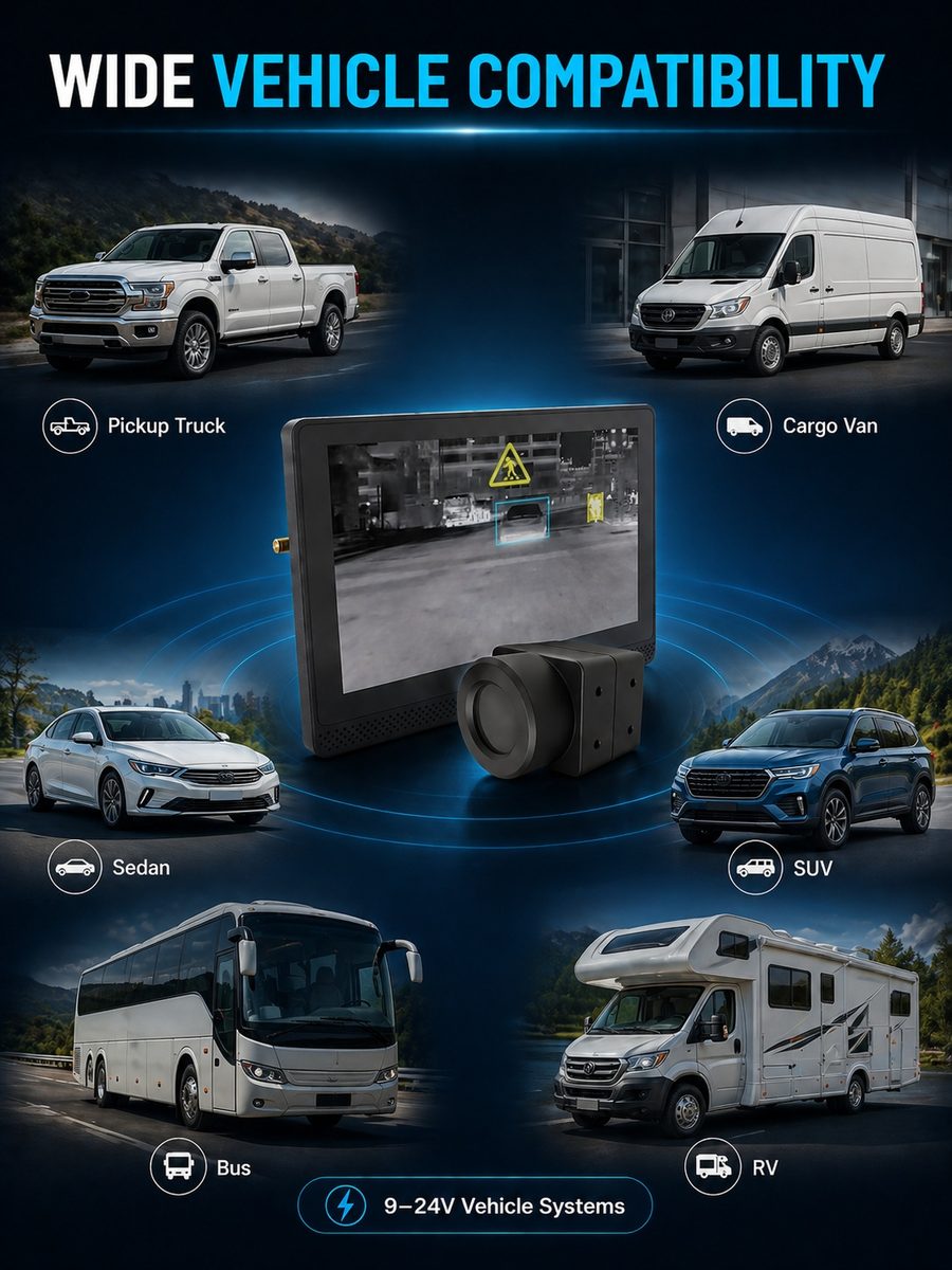 Wide vehicle compatibility — pickup, cargo van, sedan, SUV, bus, RV